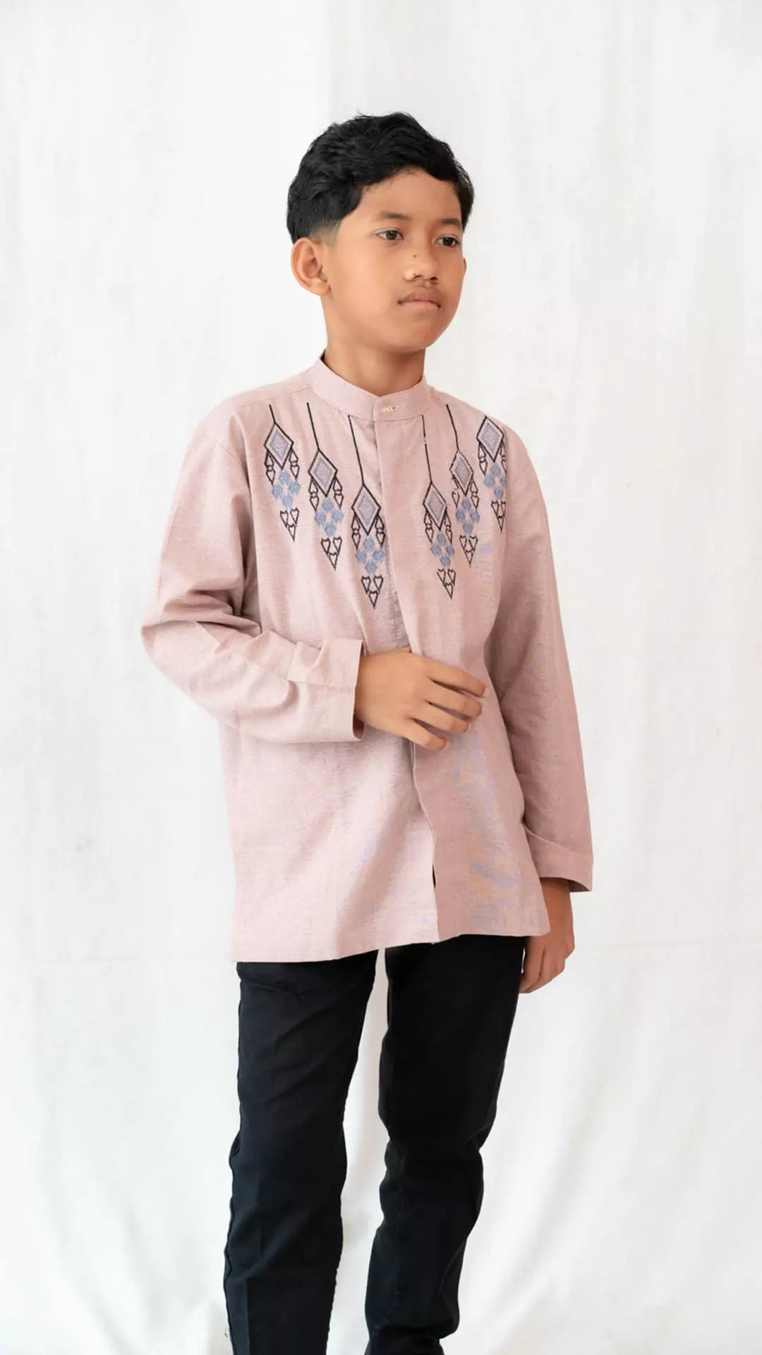 Atasan Muslim Anak Nur Hafid Warna Lengan Panjang Kombinasi Bordir  Motif 72032