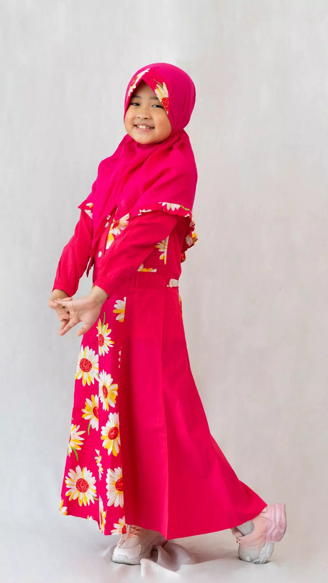 Gamis Muslim Anak Feelkid Warna Lengan Panjang Model Kerut kombinasi kancing 140