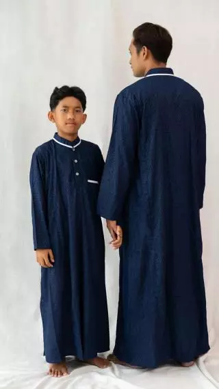 Jubah Muslim Anak Nur Hafid Warna Lengan Panjang Kombinasi kain Motif Aquila Sisir 
