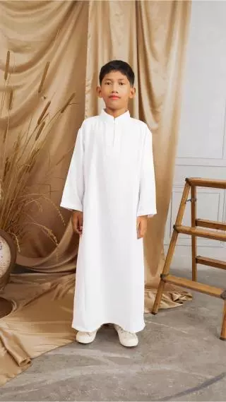 Jubah Muslim Anak Nur Hafid Lengan Panjang Warna Putih Motif 2778