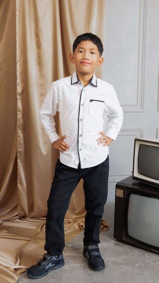 Kemeja Anak Fashion Yardriss Lengan Panjang Kombinasi Kain Hitam Motif 29821